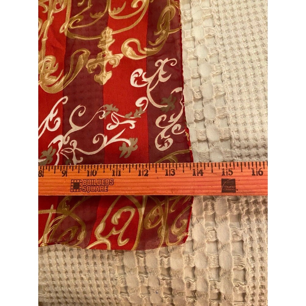 Liz Claiborne Scarf Holiday Red‎ Gold Silky Feel Long Flowy Versatile Christmas - Picture 8 of 9